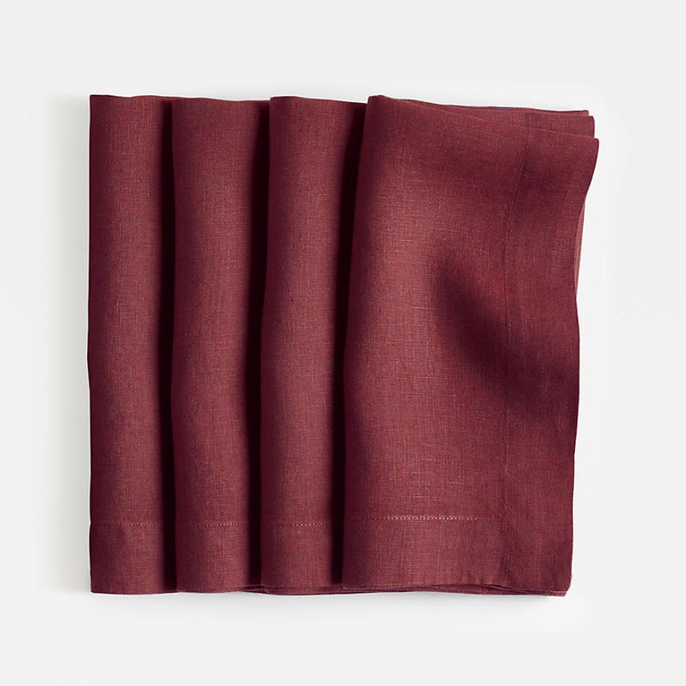 Crate&Barrel Marin Merlot Red Linen Napkin, Set of 4